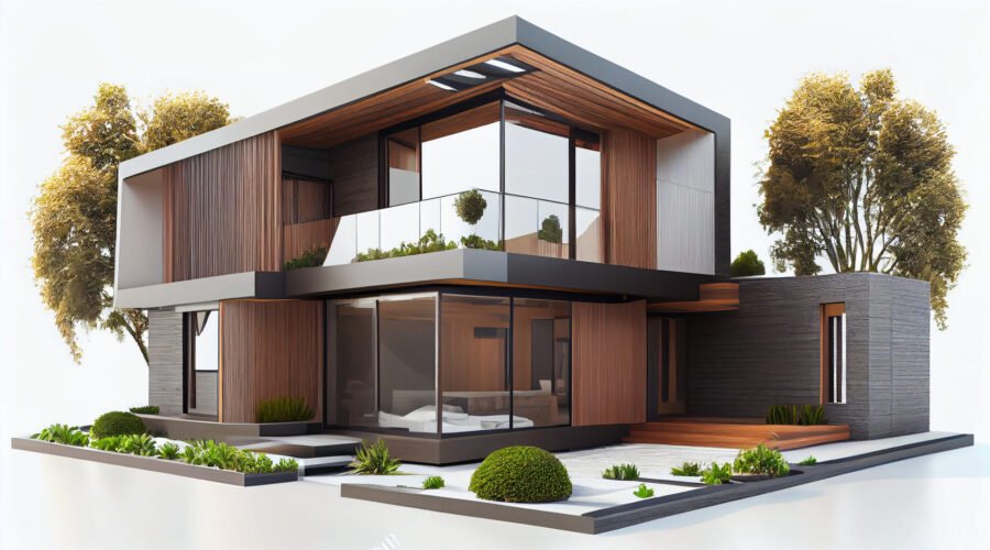 Modern residential district with green roof and balcony generated by artificial intelligence